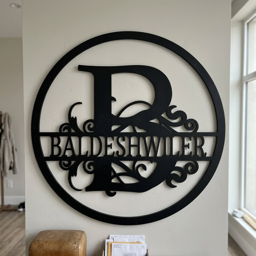 Name Metal Wall Art Sign - Custom Metal Sign, Split Circle Monogram