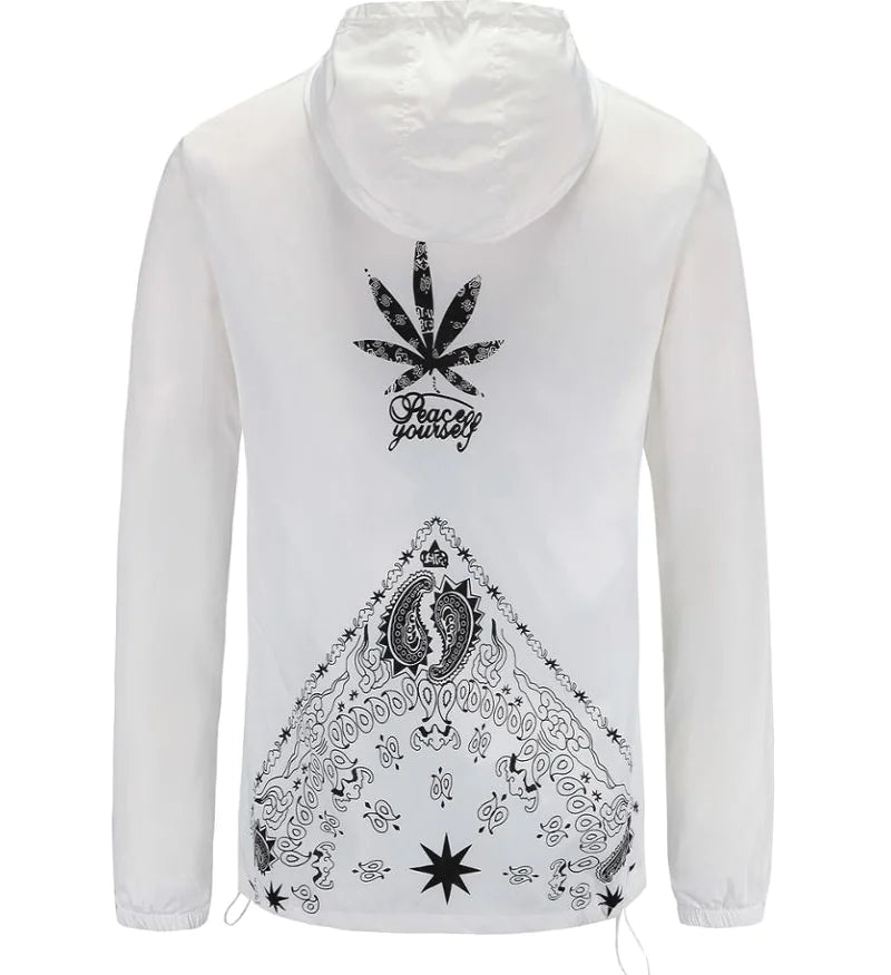 Hooded Jacket with Harajuku Leaf Print for Couples