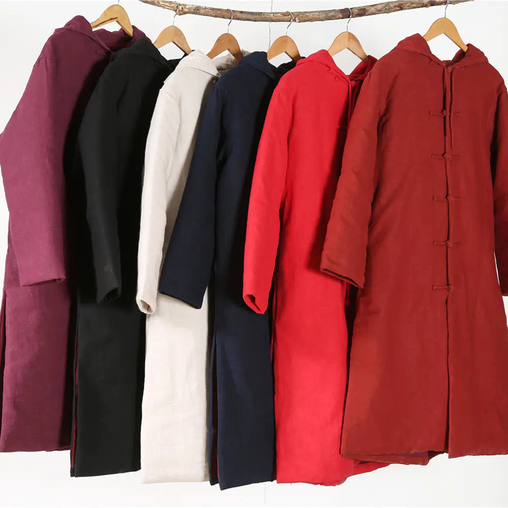 Ethnic Style Cotton Linen Hooded Thick Jacket