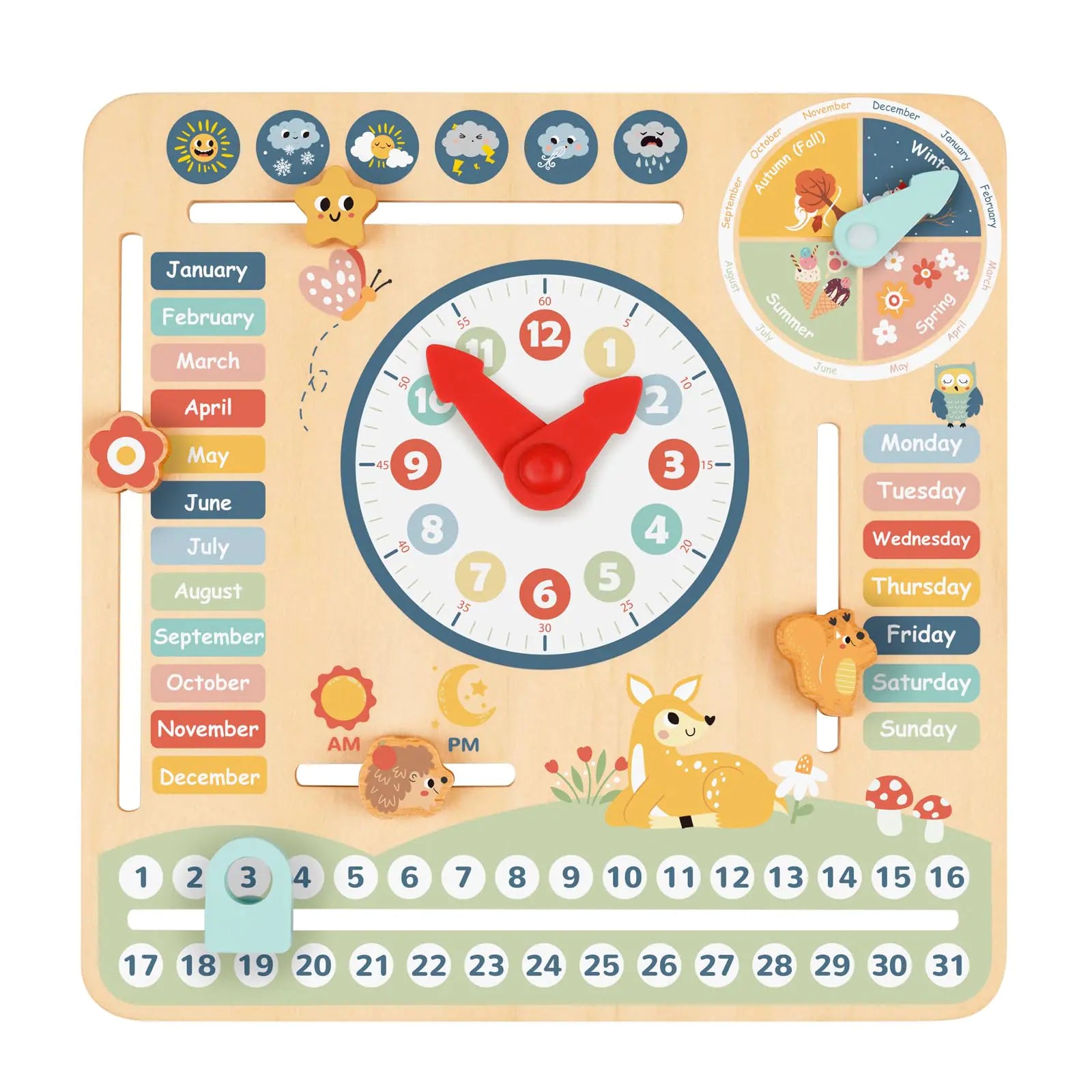 TOOKYLAND Kids Daily Calendar Montessori Educational Wooden Learning Toys My Calendar Clock Wooden Toys for Toddler Kids