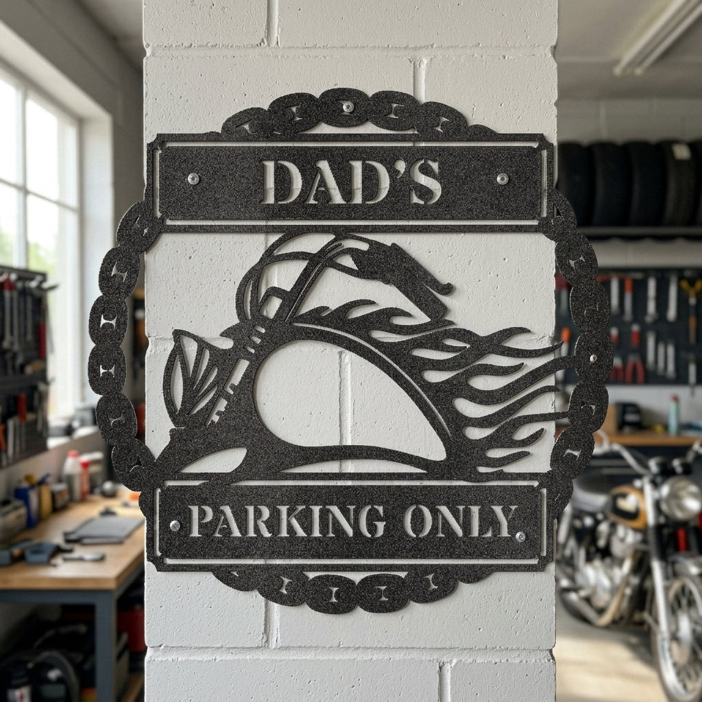 Custom Metal Wall Art - Personalized Motorcycle Parking Sign