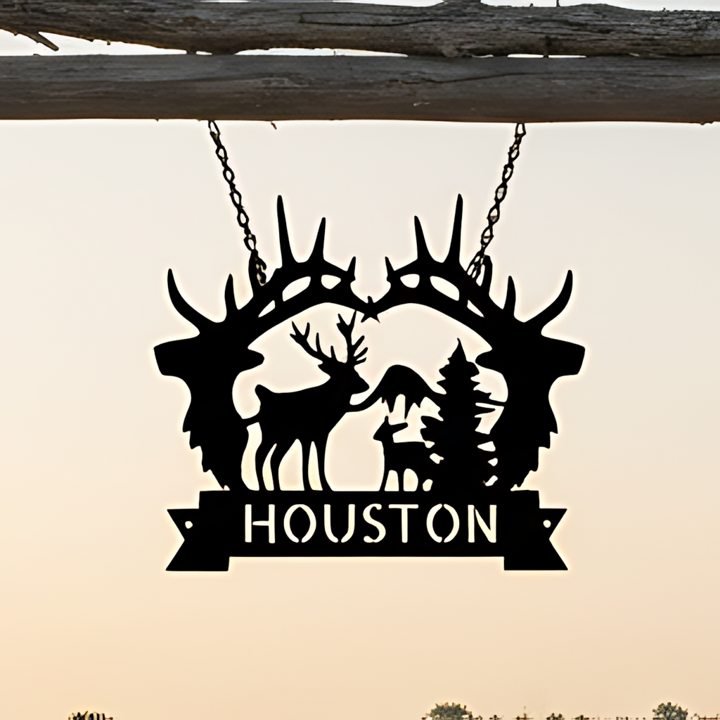 Personalized Antler Metal Name Sign - Custom Rustic Cabin Wall Art