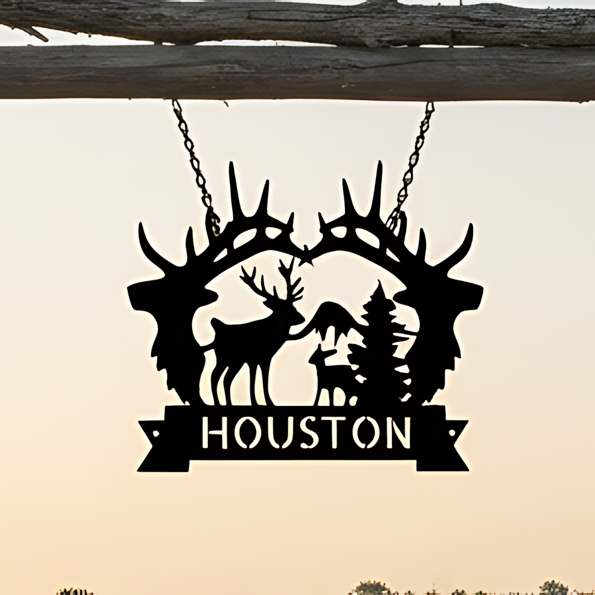 Personalized Antler Metal Name Sign - Custom Rustic Cabin Wall Art