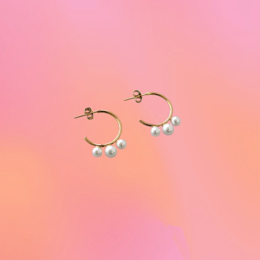 Titanium Triple Pearl Hoop