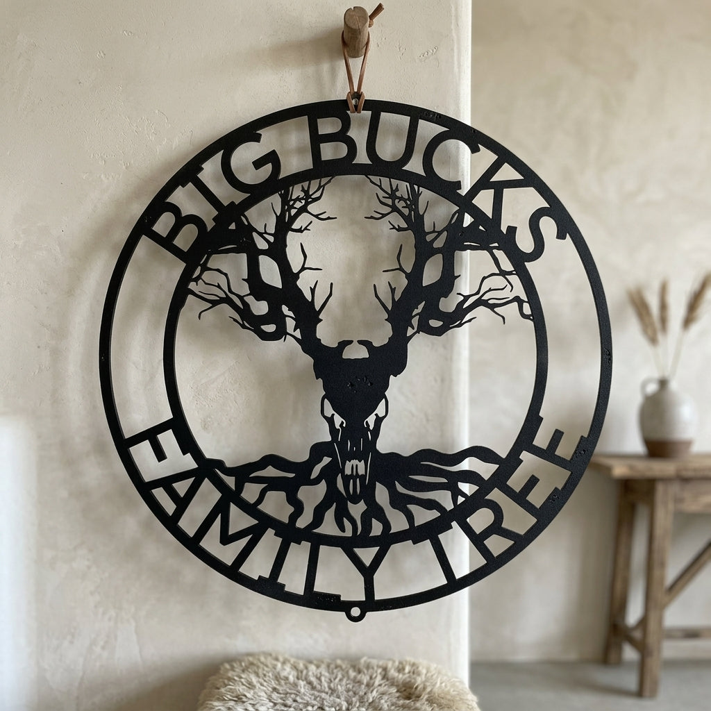 Personalized Skull Tree Metal Sign - Custom Family Name Wall Art
