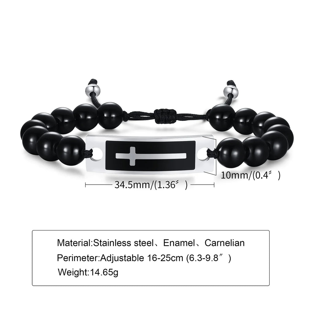 Curved Cross Beaded Bracelet with Black Agate & Tiger Eye