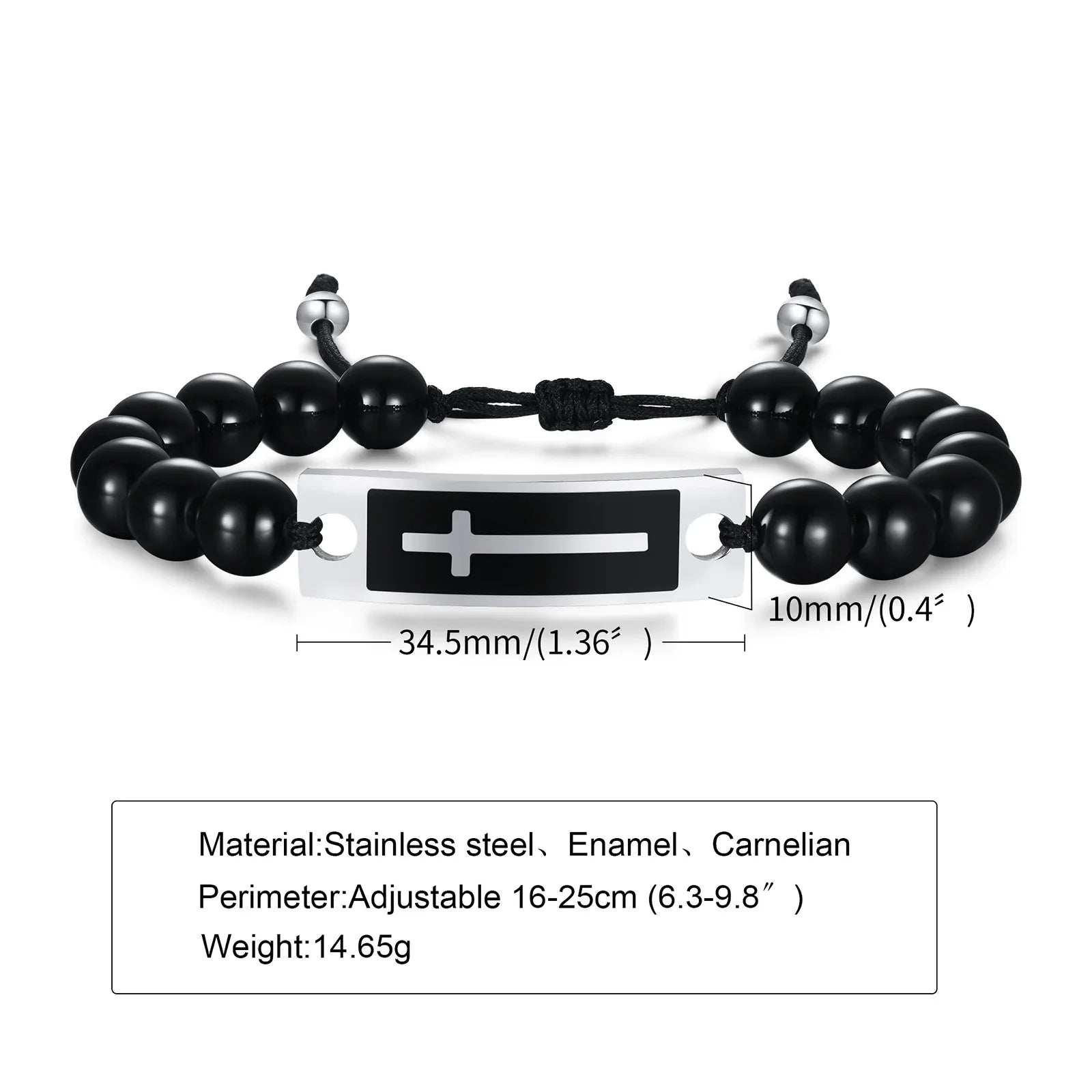 Curved Cross Beaded Bracelet with Black Agate & Tiger Eye