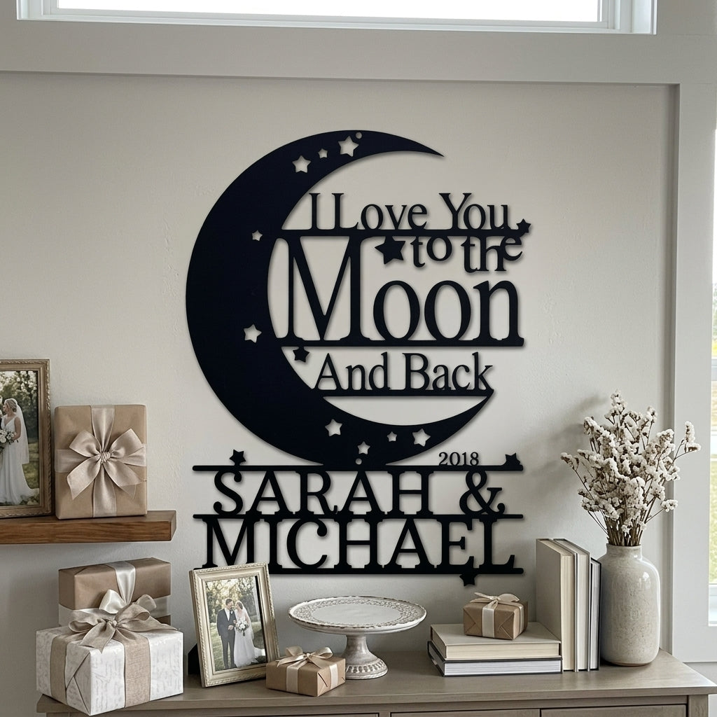 Wedding Gift Personalized Gifts - Custom Metal Sign, I Love You To The Moon and Back