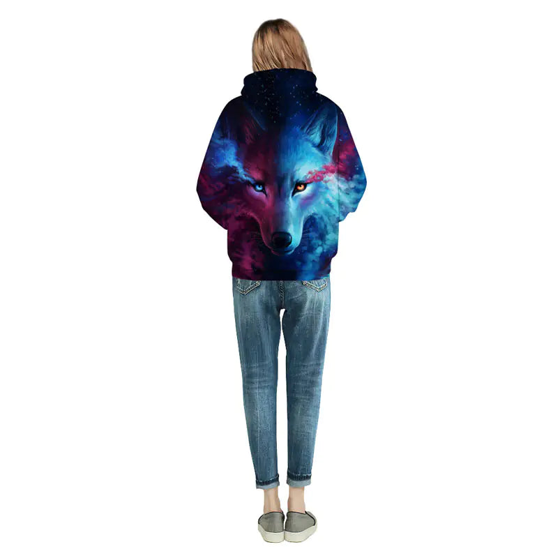 Wolf Hoodie, Couple Hoodie, Blue Sweatshirt