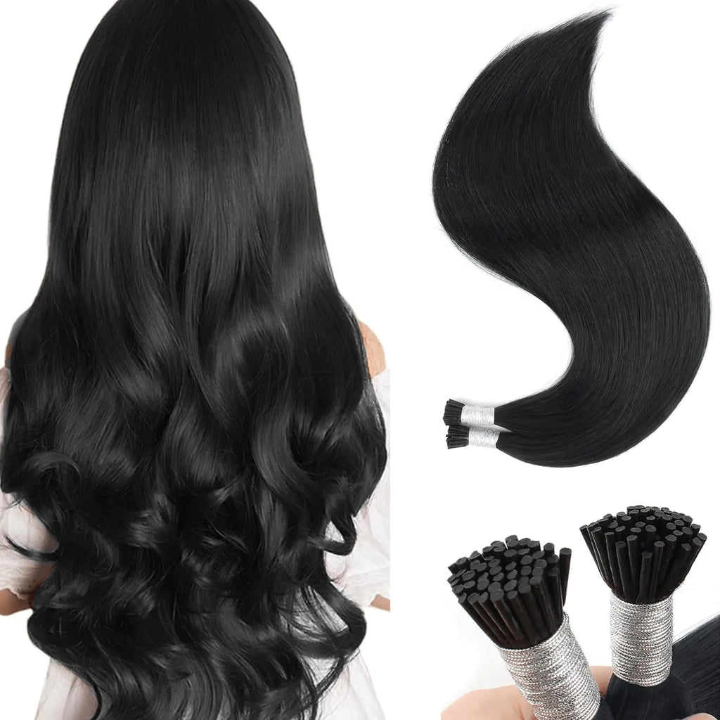 Sixstarhair Itip Hair Extensions Human Hair Black I Tip Hair Extensions Human Hair 50 Grams Jet Black Pre Bonded Real Human Hair Extensions ITip Human Hair Extensions 50 Strands 24inch